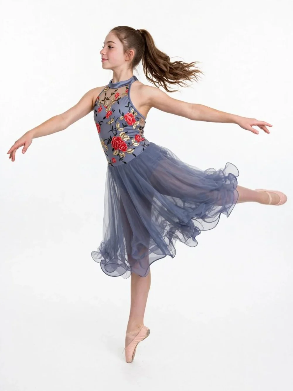 Adult/Teen Dance Costume - sheer ruffled skirt Performance One piece- waist 28